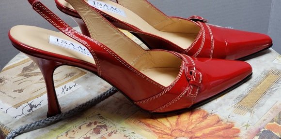 red low heel slingback shoes